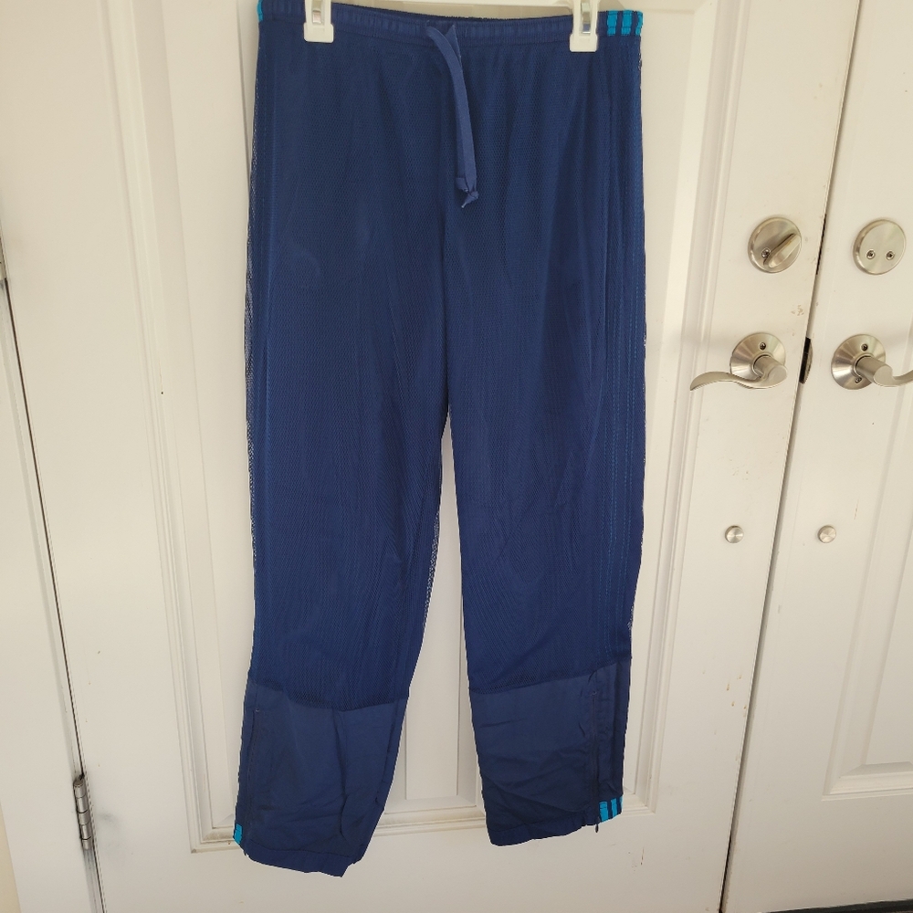 Vintage Adidas Track Pants Dark Blue Polyester Light Blue Baggy - Size L - Picture 3 of 7